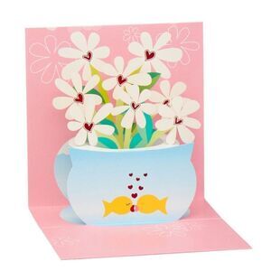 Pop-up Flowers Goldfish Valentine’s Day Card 4.5” x 4.5” Pink Blue White NWT New